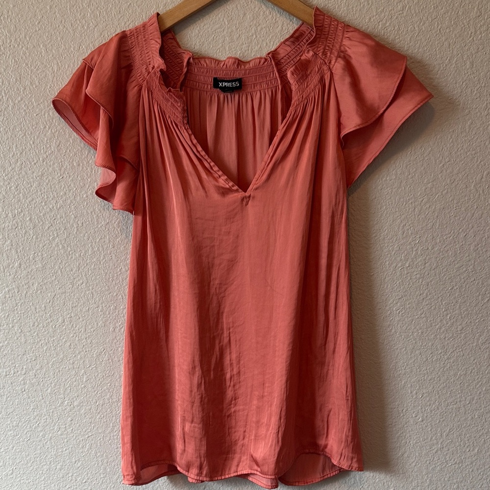 Express Coral Flutter Sleeve Blouse